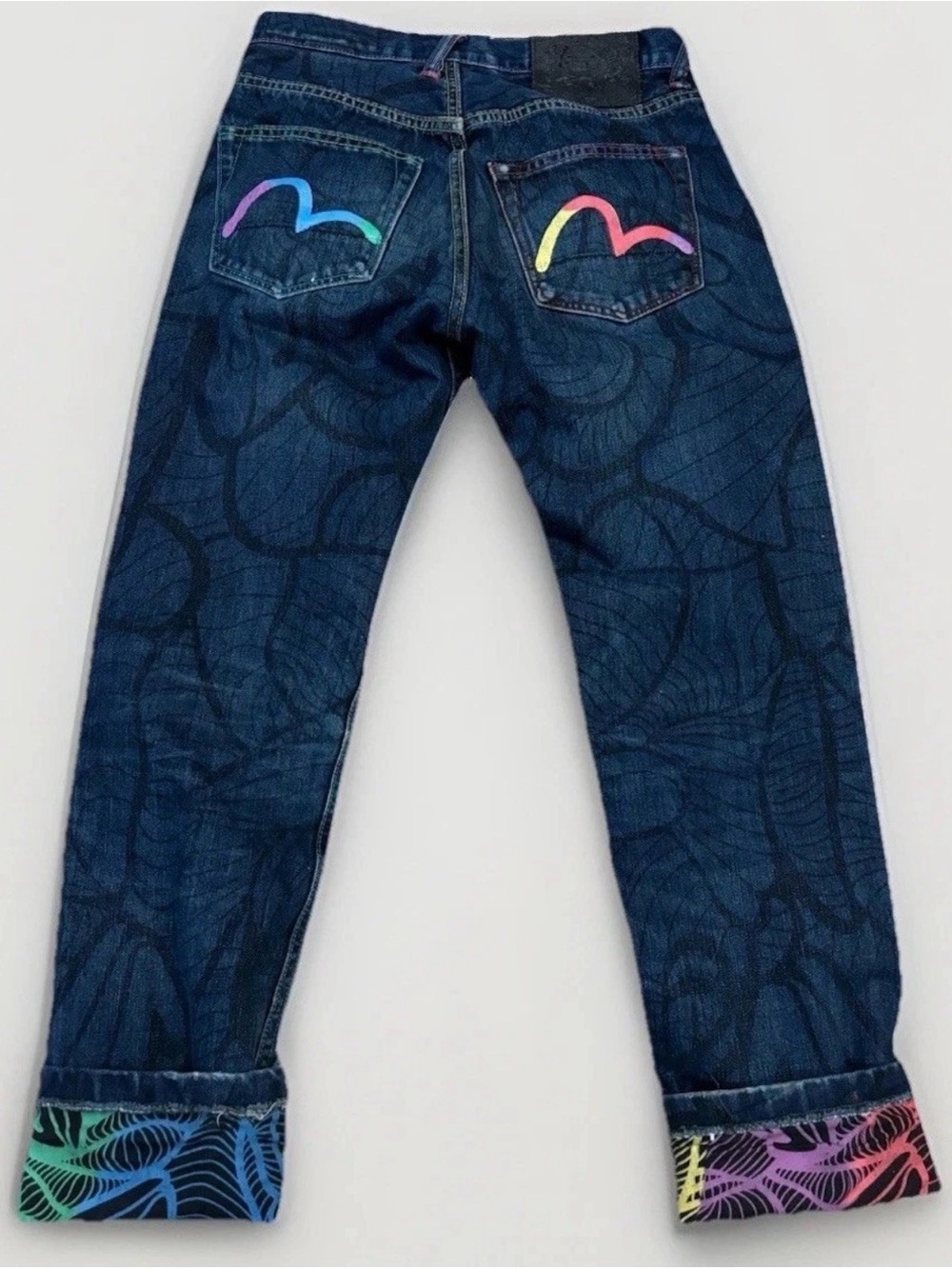 Vintage Evisu x INSA Jeans Size 28x32 Daicock Raw Japan Denim Y2K Rainbow Paint - Picture 2 of 12